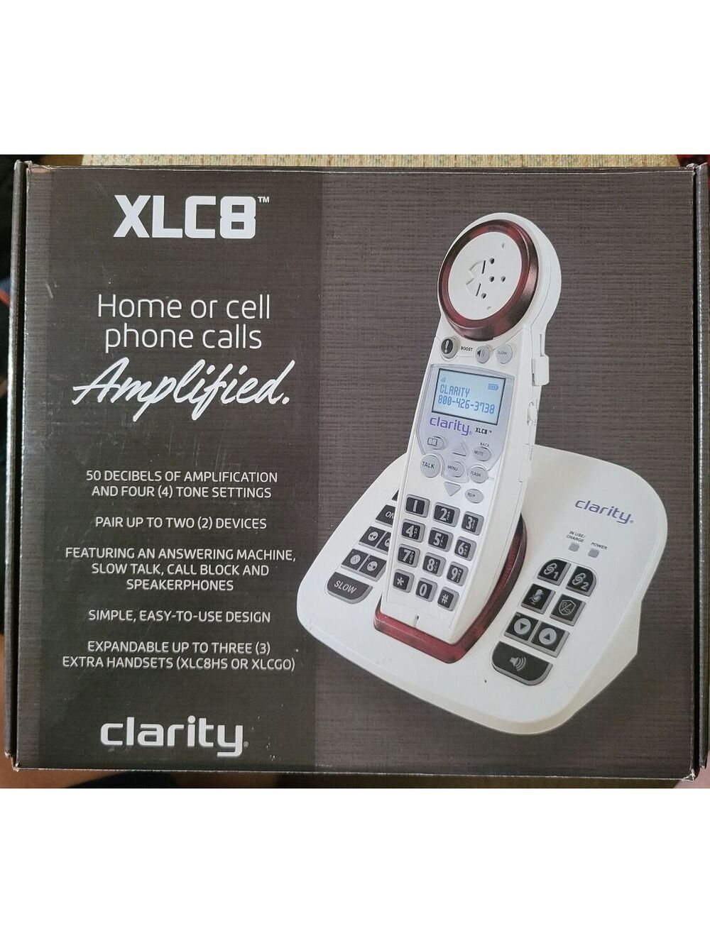 Clarity XLC8 Amplified Cordless Phone with Answering Machine, White - Good